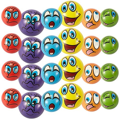 Liberty Imports Set of 24 Funny Face Emoji Foam Soft Balls - Finger Exercise Stress Relief Toys (2.5 inches) - Assorted Colors
