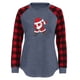 thumbnail image 4 of Pntutb Ladies Christmas Print Plaid manga costura manga larga cuello redondo raglán camiseta béisbol top Pntutb Pntutb-7572, 4 of 4
