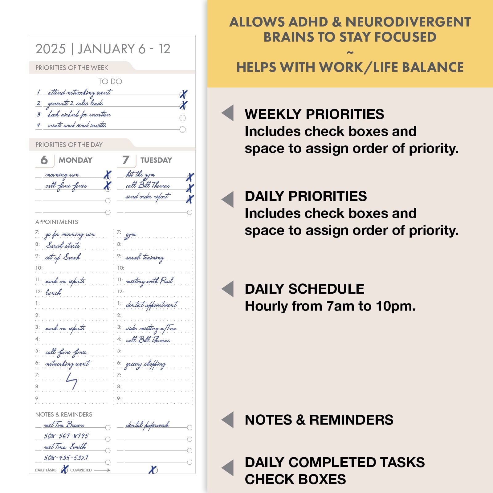 ESSENTIAL PRO 2025 Daily, Weekly & Monthly Planner, 7"x9": 14 Months (Nov 2024 - Dec 2025) Monthly Tabs,Daily Tracking,Notes Pages,Storage Pocket,Bookmark w Sticky Notes (Teal Floral)