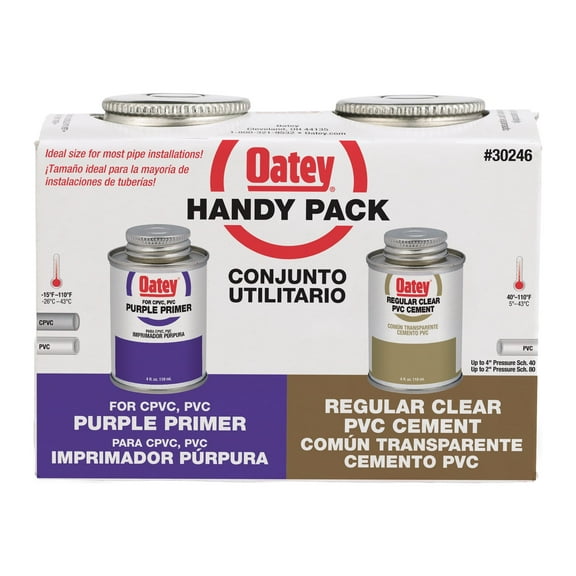 Oatey 30246 PVC Regular Cement and 4-Ounce NSF Purple Primer Handy Pack, 4 oz