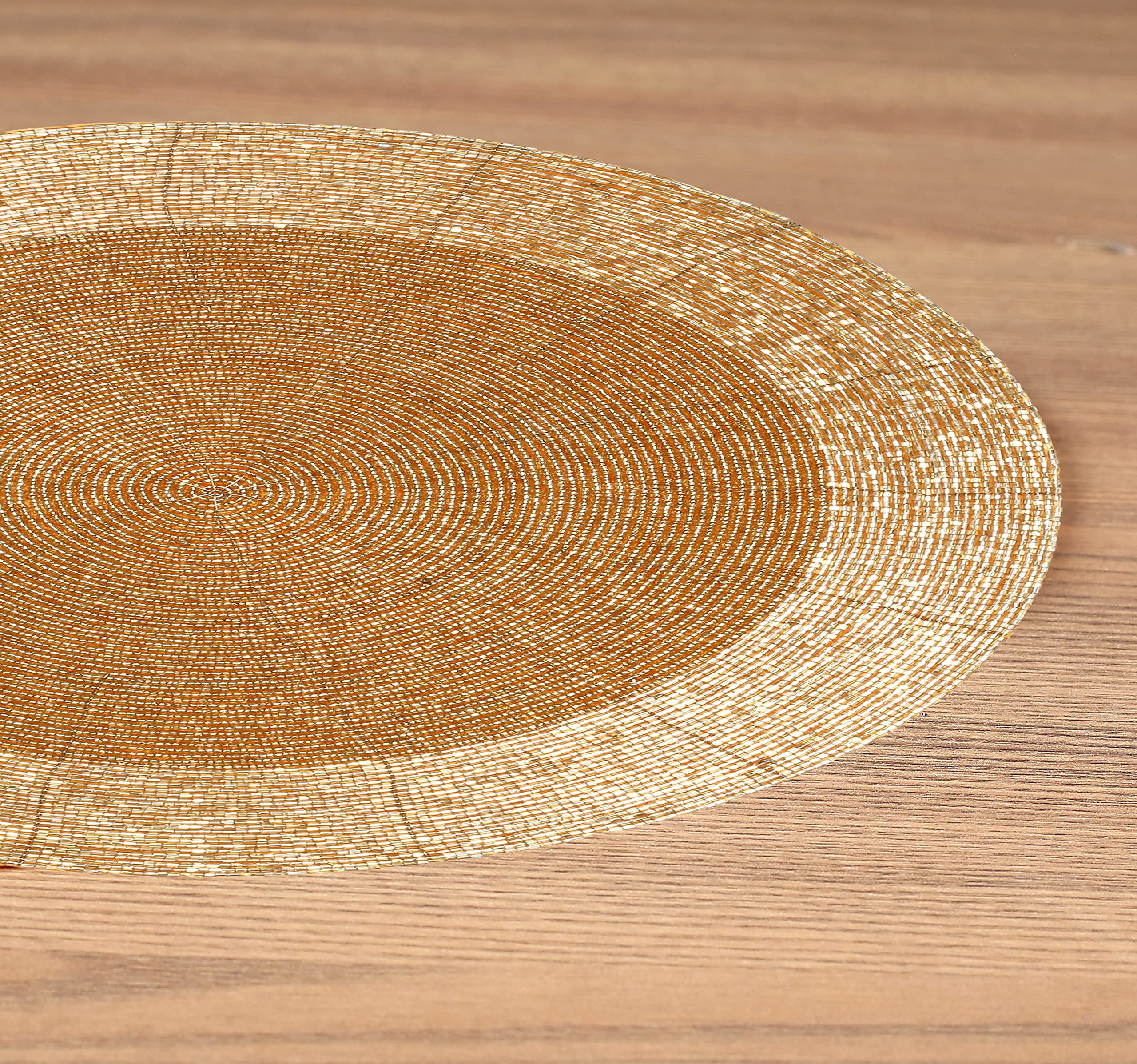Homebia Designs Handmade Beaded Placemats Set of 4 - Round Charger Mats - Farmhouse Style Table Decor for Dining, Wedding, Holiday, and Special Occasions - Elegant Glitz Table Setting - 13 Inch Gold