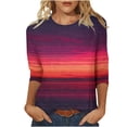 thumbnail image 3 of Bxsruta Tops for Women, Printed Round Neck 3/4 Sleeve T-Shirt Lightweight Knit Pullover Top, 3 of 6