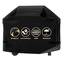 Grill Cover, 58 inch BBQ Gas Grill Cover for Outdoor Grill, Waterproof, Anti-UV, Rip-Proof, Fade Resistant Material, Barbecue Cover with Hook-and-Loop Straps Adjustable Hem Drawstring, Black