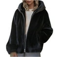 thumbnail image 2 of jsaierl Women's Fuzzy Sherpa Fleece Jacket Lapel Zipper Plus Size Hooded Faux Fur Cardigan Coats Shaggy Jacket Outwear, 2 of 9