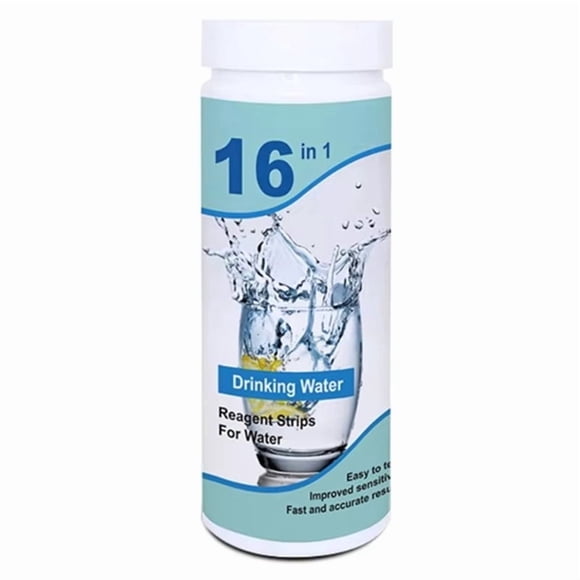 Kits de Análisis de Agua Potable 16 en 1. Tiras Reactivas de Alta Sensibilidad para Detectar PH, Dureza, , Hierro y Nitrato de Cobre.