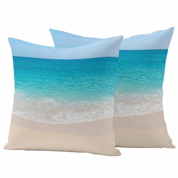 Outdoor Throw Pillows Covers 18x18inx2 Set Of 2 Waterproof Coastal Shoreline Decorative Zippered Cushion Covers for Patio Furniture, Scenery Turquoise Waves Lumbar Pillowcases