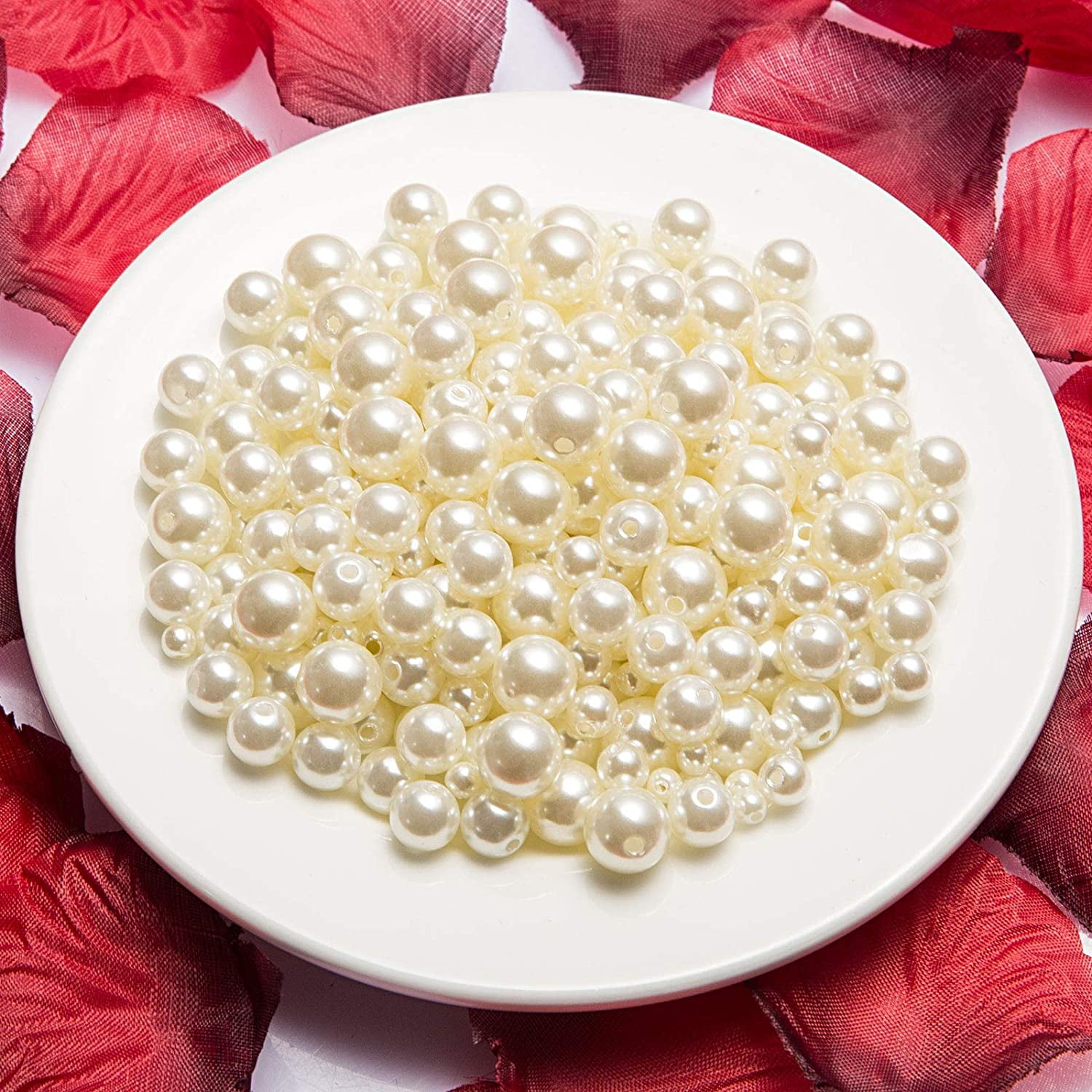 Naler 500pcs Assorted Pearl Beads for DIY Jewelry Making Vase Fillers Table Scatter Wedding Birthday Party Home Decoration, Ivory&White Color, Acrylic