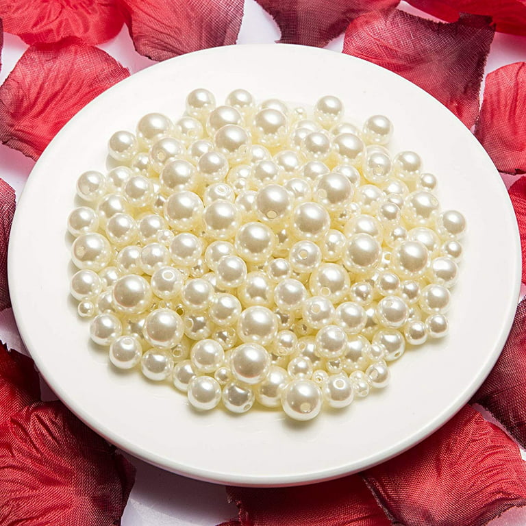 Quefe 150pcs Pearls for Crafts No Holes, Vase Filler Artificial Plastic  Ivory Pearl Beads for Table Scatter, Wedding, Birthday Party, Home