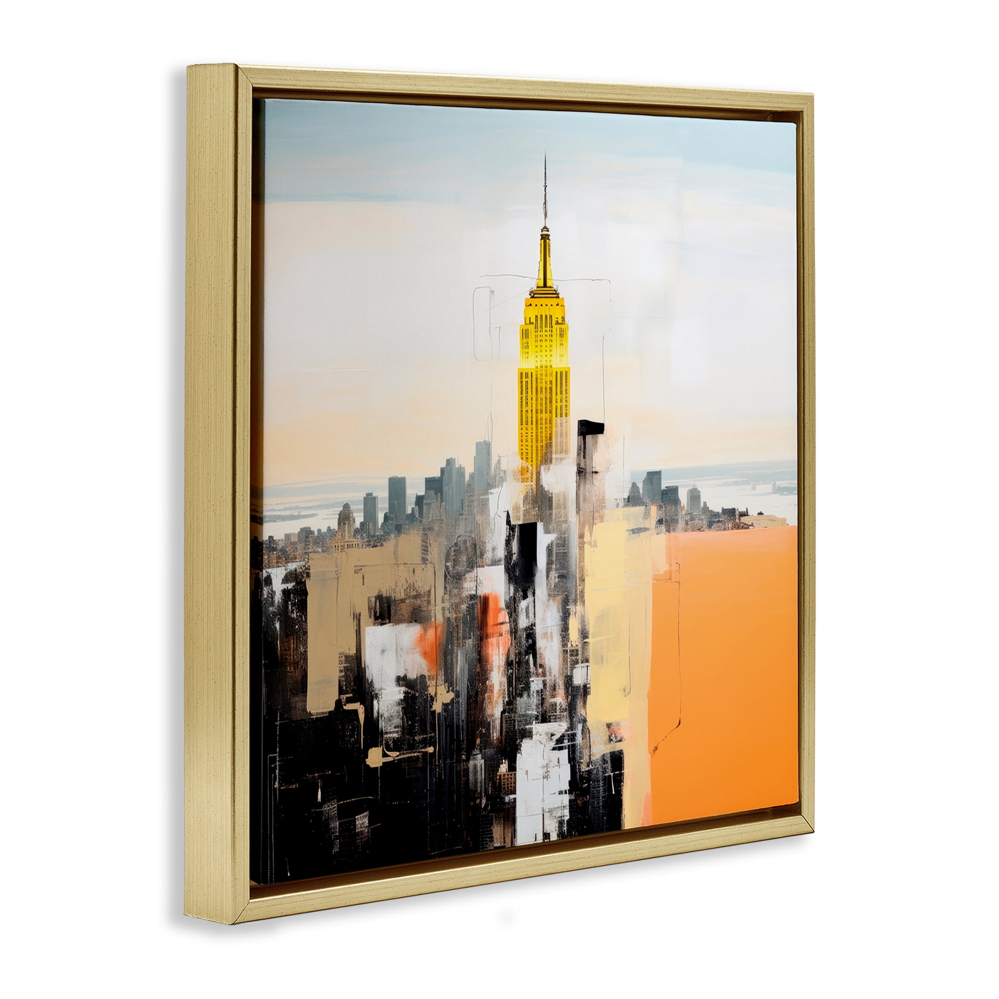 Stupell Industries Abstract Cityscape Tower Scenic & Cityscapes Painting Gold Floater Framed Canvas Art Print Wall Art, 25 x 25