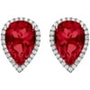 Platinum-Plated Sterling Silver Teardrop-Cut Ruby Corundum Pave CZ Earrings