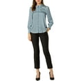 thumbnail image 3 of INSPIRE CHIC Women's Button Up Shirts Puff Long Sleeves Vintage Satin Wear-to-Work Blouse M Dusty Blue, 3 of 8
