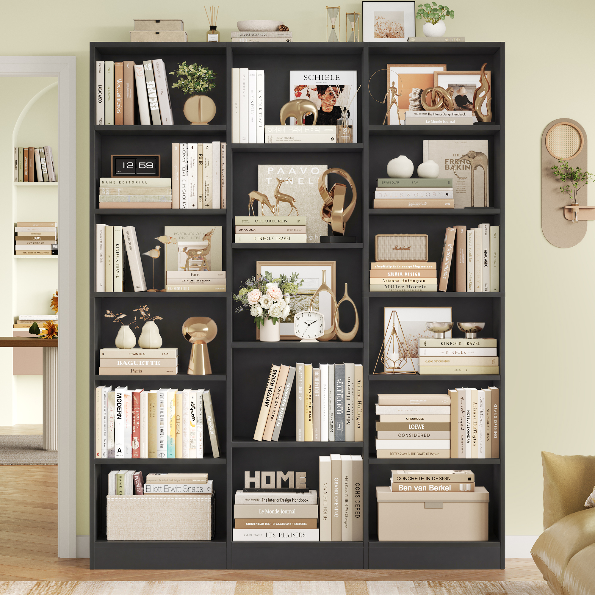 Homfa Triple Row 6-Tier Bookshelf, Black, 74 Inches photo 2