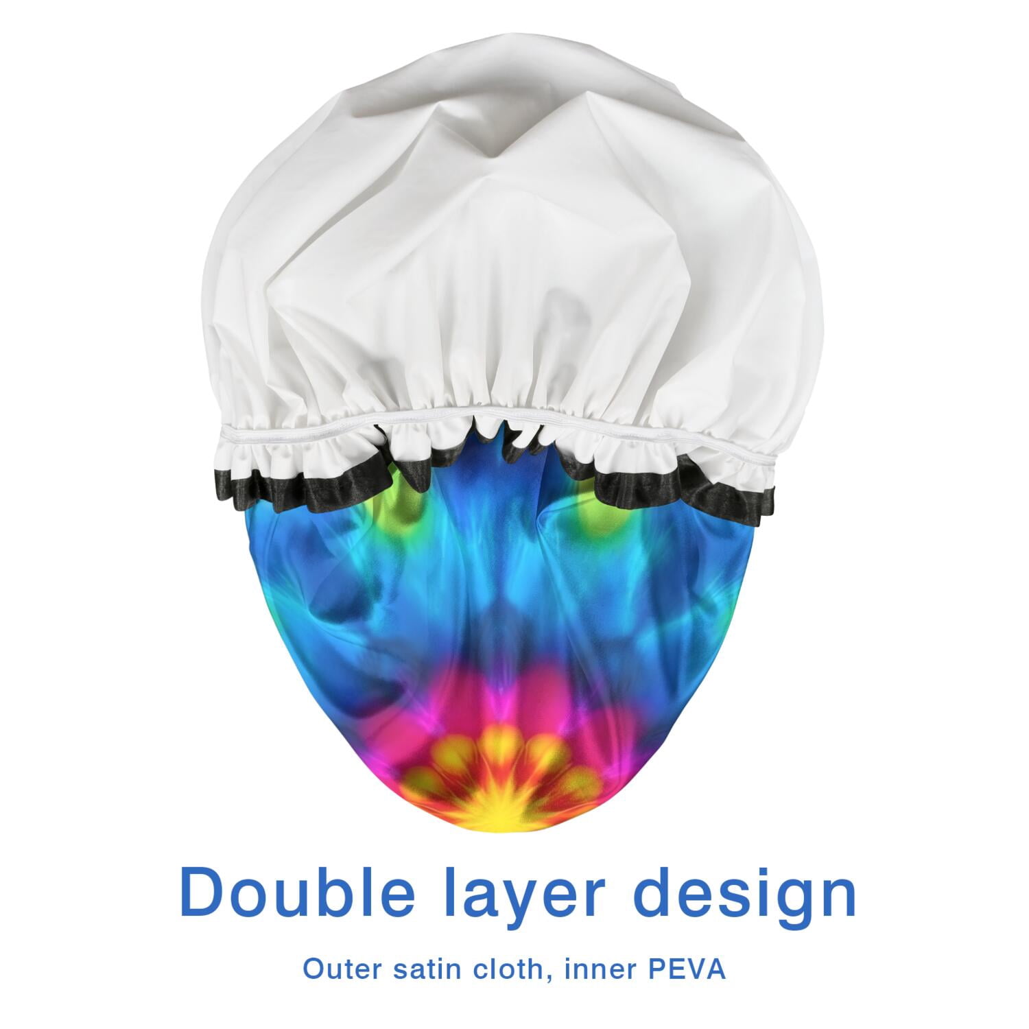 Shower Caps,Colorful Tie Dye Mandala Pattern Waterproof Shower Cap for Women 4 Pieces,Double Reusable Hair Cover for Shower PEVA Elastic Stretch Hem