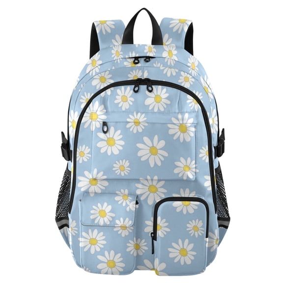 30L Backpack Durable Computer Bag for College & Travel Lightweight Daypack Fits 15.6" Laptop White Daisies Pattern