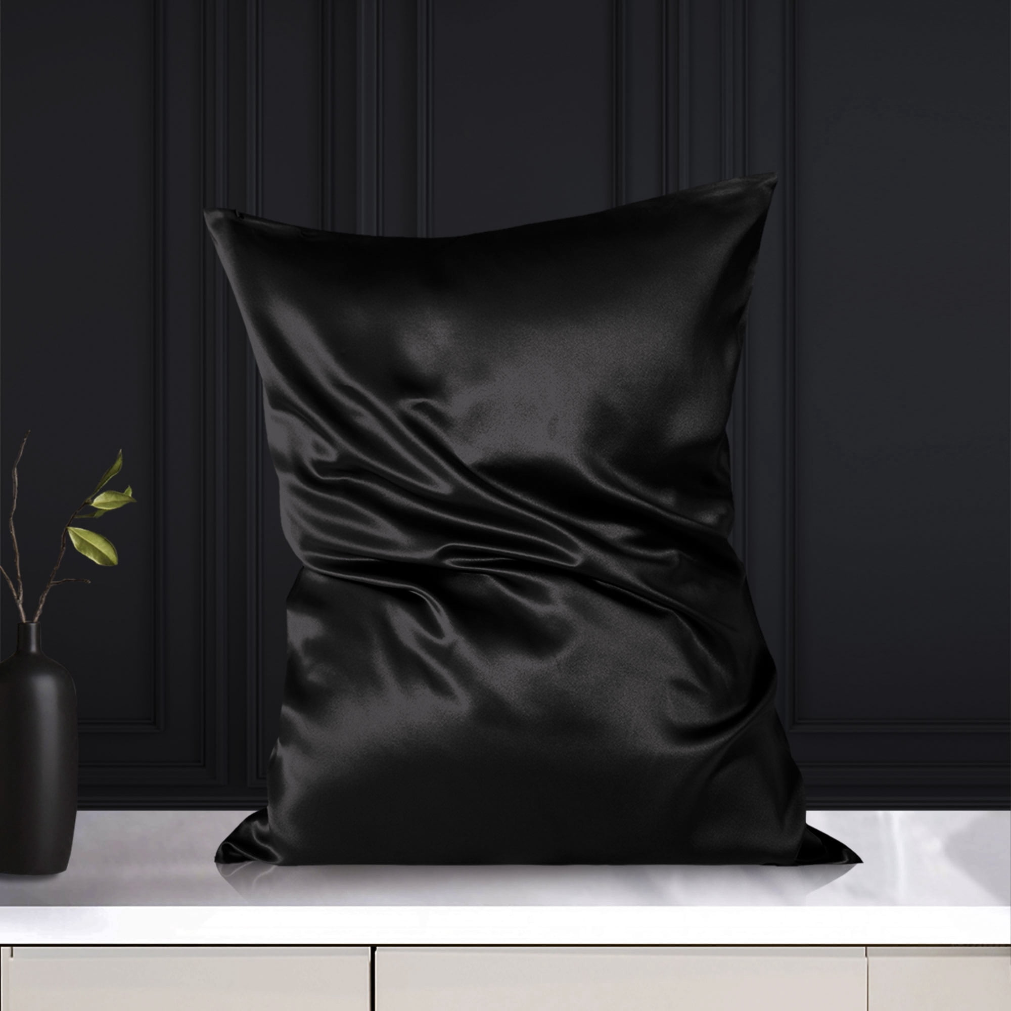 Unique Bargains 19 Momme Silk Pillowcase with Zipper 1 Pc Black 20" x 30"