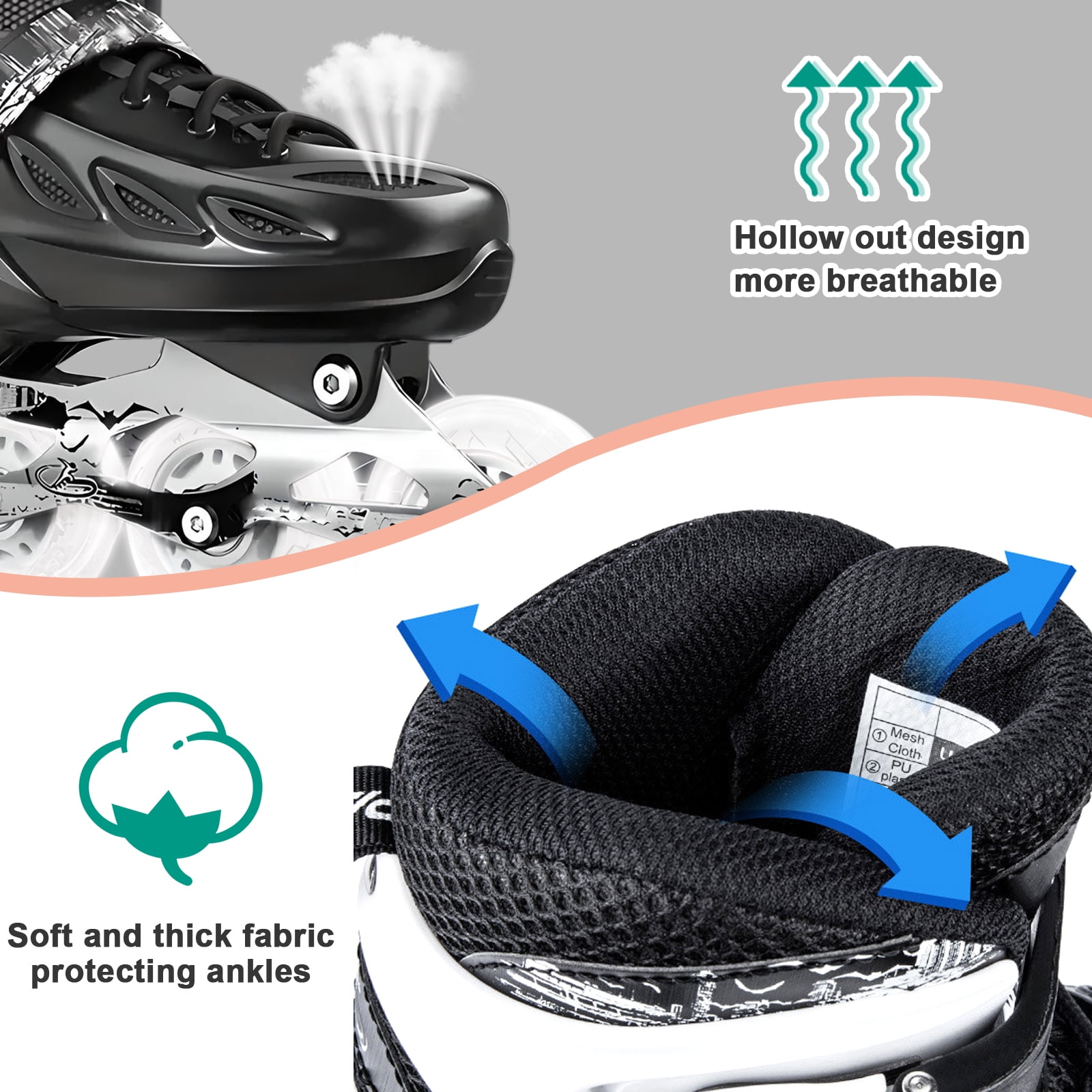 LPAMEOIU Adjustable-Size Inline Skates with Light-Up-Wheel,Teen Roller Skates for Women Men(Black,L)