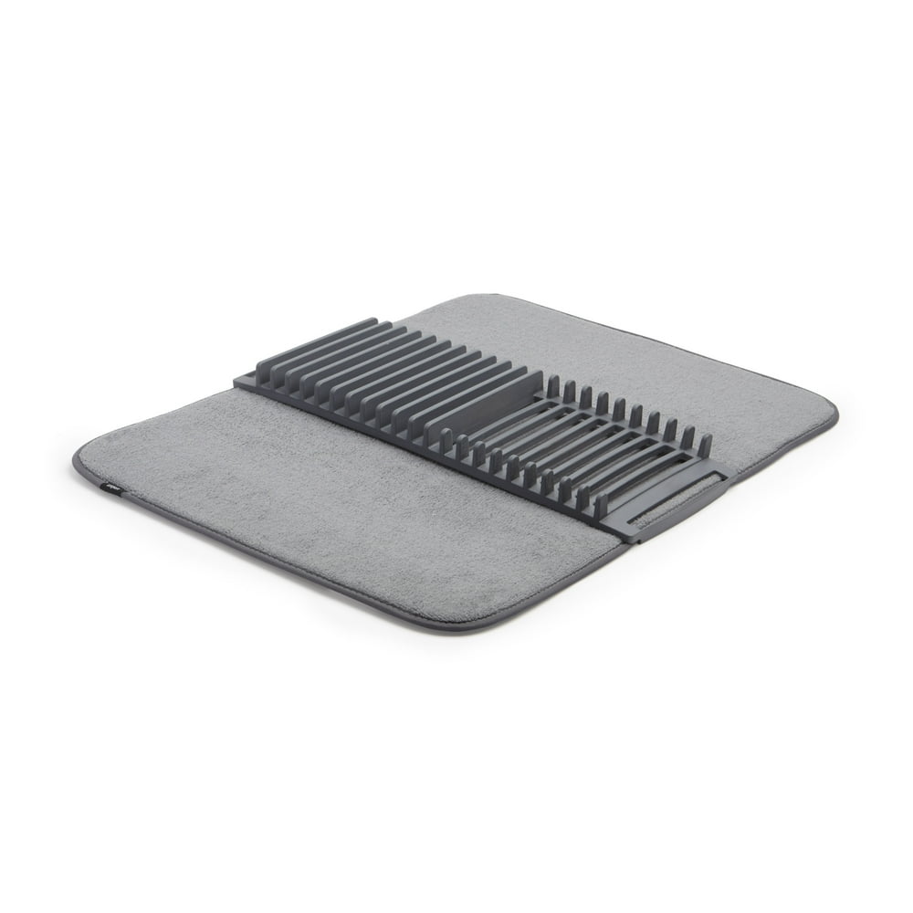 Umbra UDRY Dish Drying Rack with Microfiber Dish Mat, Charcoal