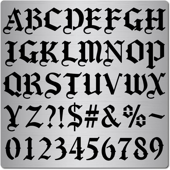 6.3 Inch Metal Gothic Font Lettering Stencil 1" High Stainless Steel Old English Font Ancient Alphabet Number Template Punctuation Stencils for Painting Wood Burning Engraving Crafts