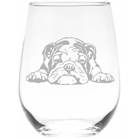 C&M Personal Gifts - English Bulldog  Dog Stemless Wine Glass - Dog Lover Gift for Men and Women - 17 oz.