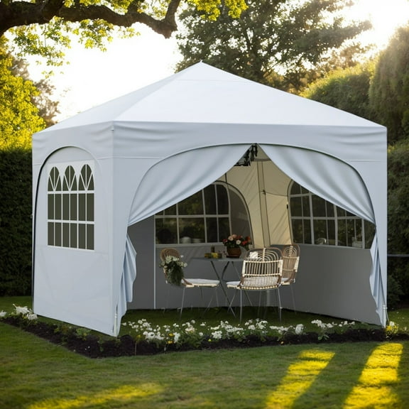 Yardi Yarda 10 X 10 FT Pop up Canopy Tent, Shade with 4 Removable Sidewall for Outdoor as Yard, White