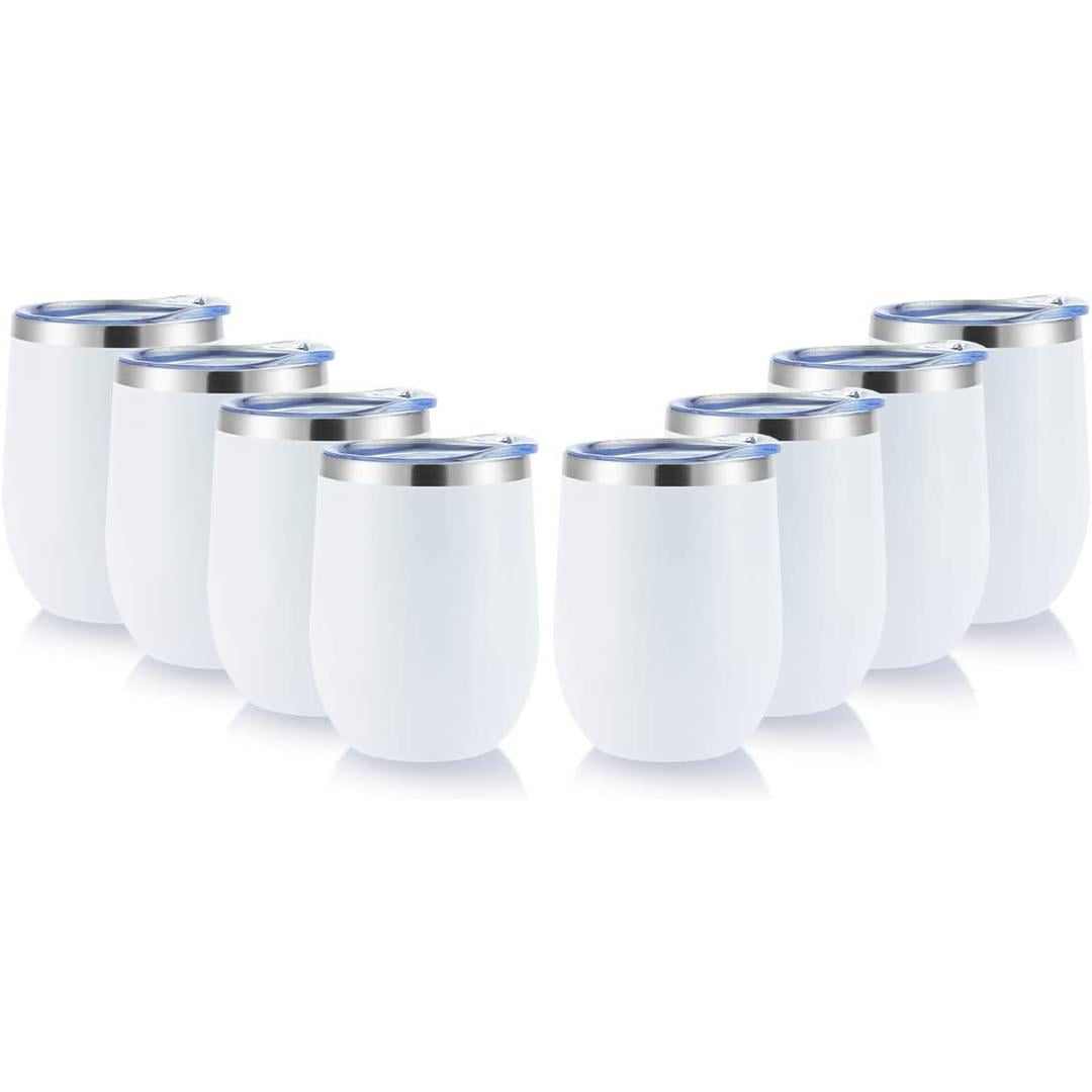 Stainless Steel Wine Tumbler Bulk with Lid, White Insulated Tumblers Set, 12oz Travel Coffee