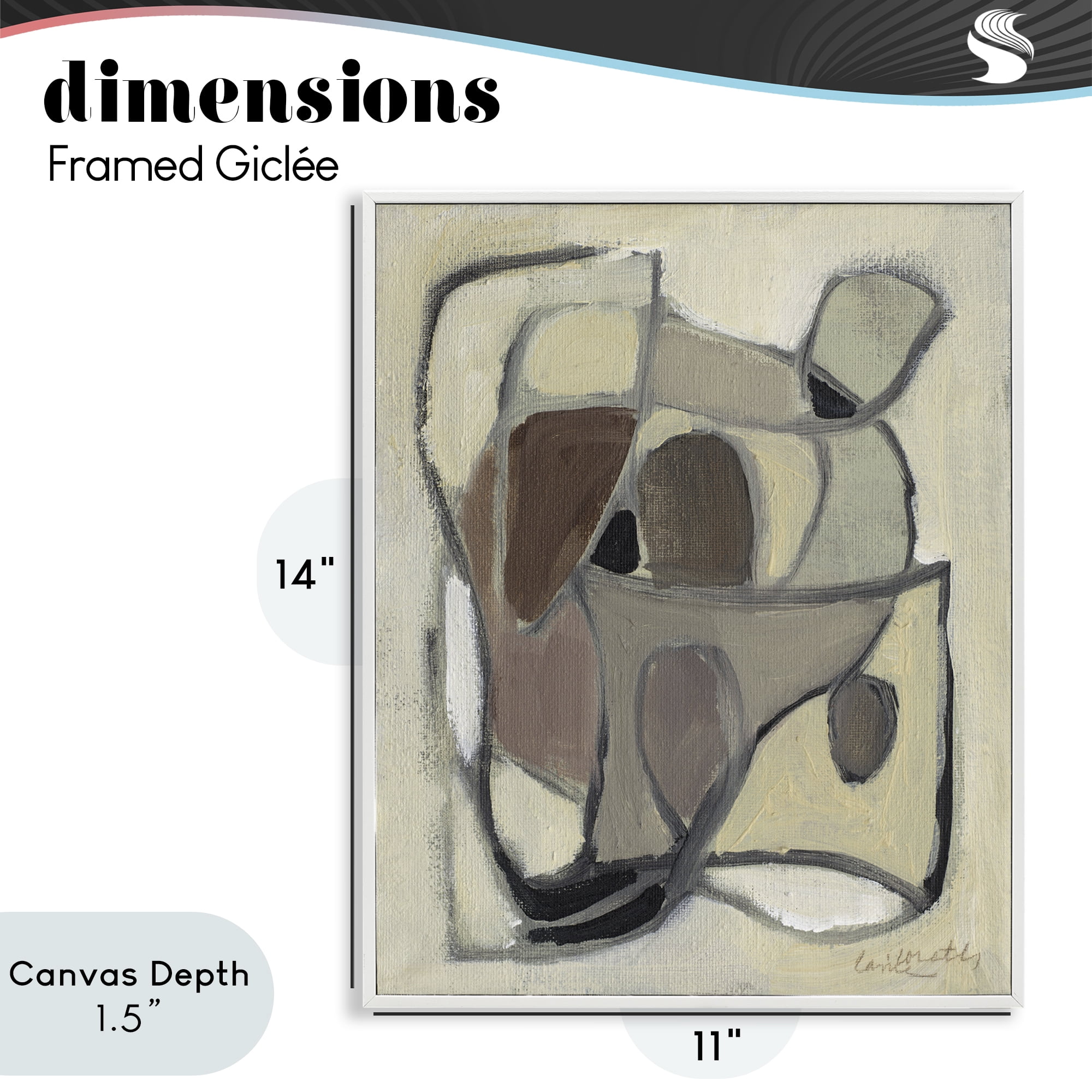 Stupell Industries Rustic Curved Shapes Abstract White Framed Giclee Art, design by Lanie Loreth