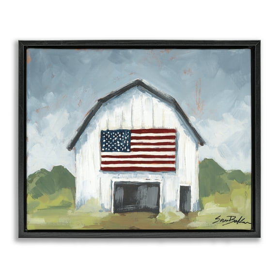 Stupell Industries Patriotic Country Barn Landscape & Nature Painting Black Floater Framed Canvas Art Print Wall Art, 21 x 17