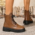 thumbnail image 6 of Lovzfmll Ankle Boots for Women, Round Toe Boots Side Zipper Lace Up Low Heel, Low Heel Round Toe Military Chunky Leather Motorcycle Boots Casual Brown Boots, 6 of 9