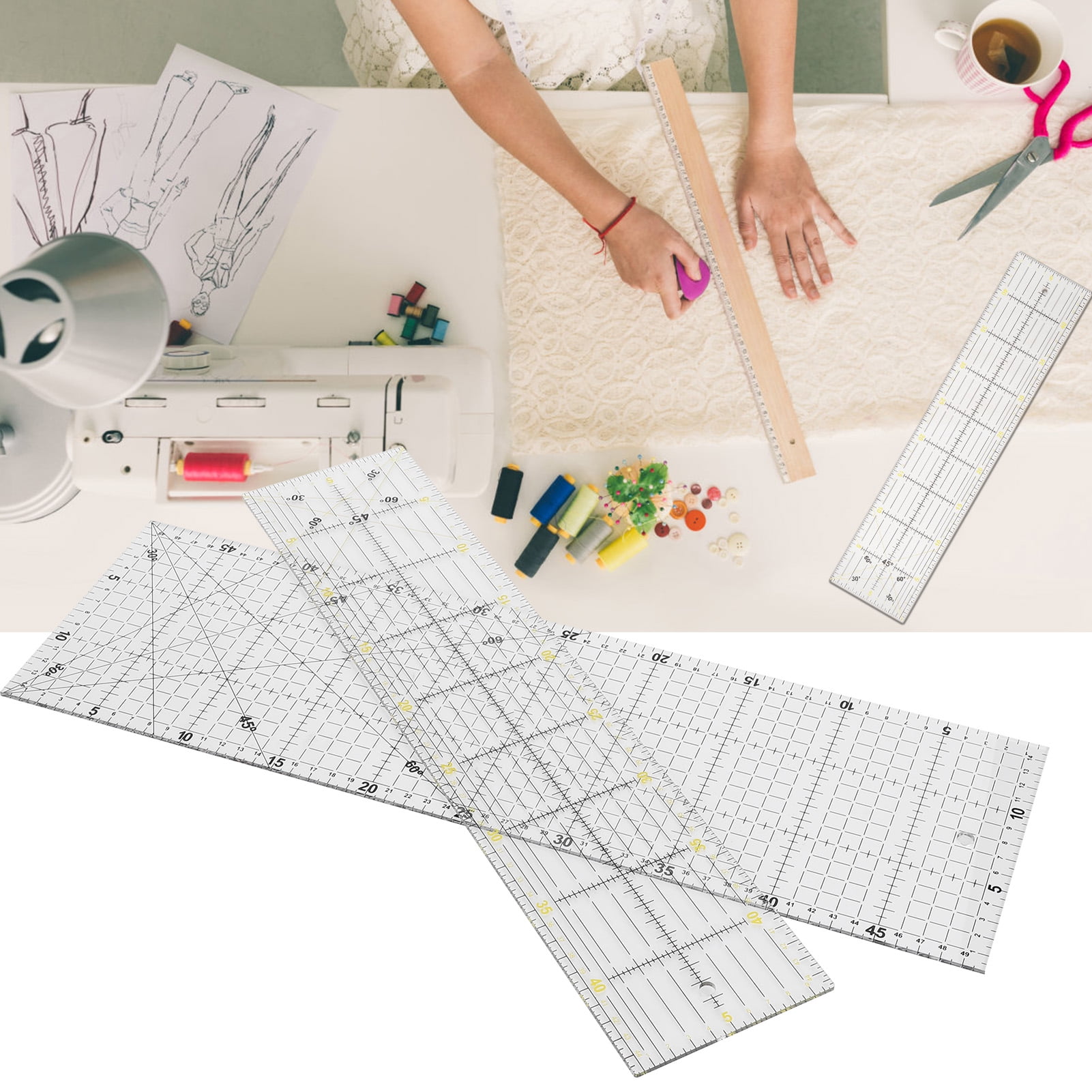 Sonew Sewing Rulers,Quilting Tools,2Pcs Quilting Ruler Multi‑Function