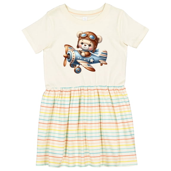Inktastic Cute Teddy Bear Pilot in Airplane Girls Toddler Dress