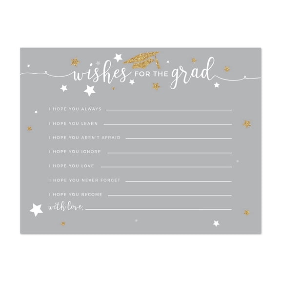 Koyal Wholesale Gray and Gold Glittering Graduation Wishes for Navy Cards, 20-Pack