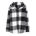 thumbnail image 5 of Women Cardigan Lady Winter Coat Plush Lined Flannel Conrast Color Plaid Print Outerwear Hooded Single-breasted Thick Loose Long Sleeves Jacket Women, 5 of 7