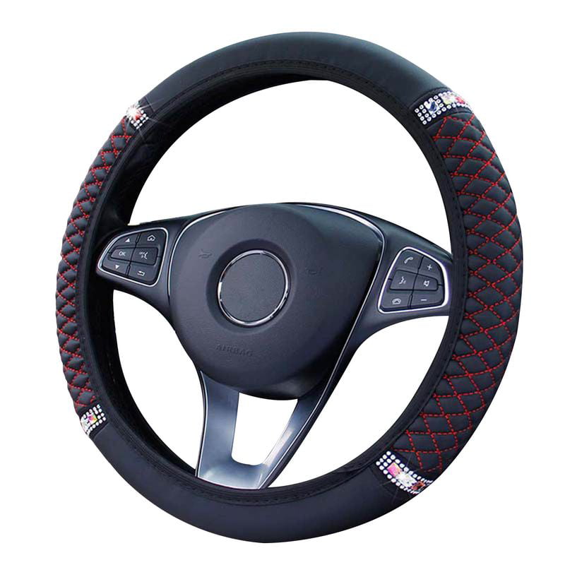 BDK GripGrab Comfort Grip SW-538_AM Purple & Pink Flowers Design on Black Synthetic Leather Steering Wheel Cover 15