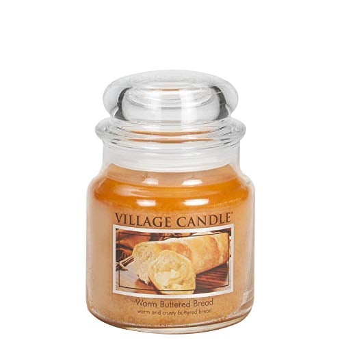 Vela perfumada Village Candle de jarra de vidrio mediana pan con mantequilla caliente 13.75 oz marrón