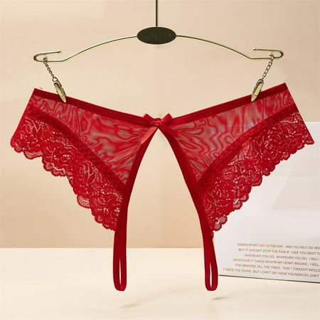 Crotchless Underwear for Women Lace Sexy Thong Underwear Slid Color Breathable Thong Panties Low Waist See Through Lingerie Panties