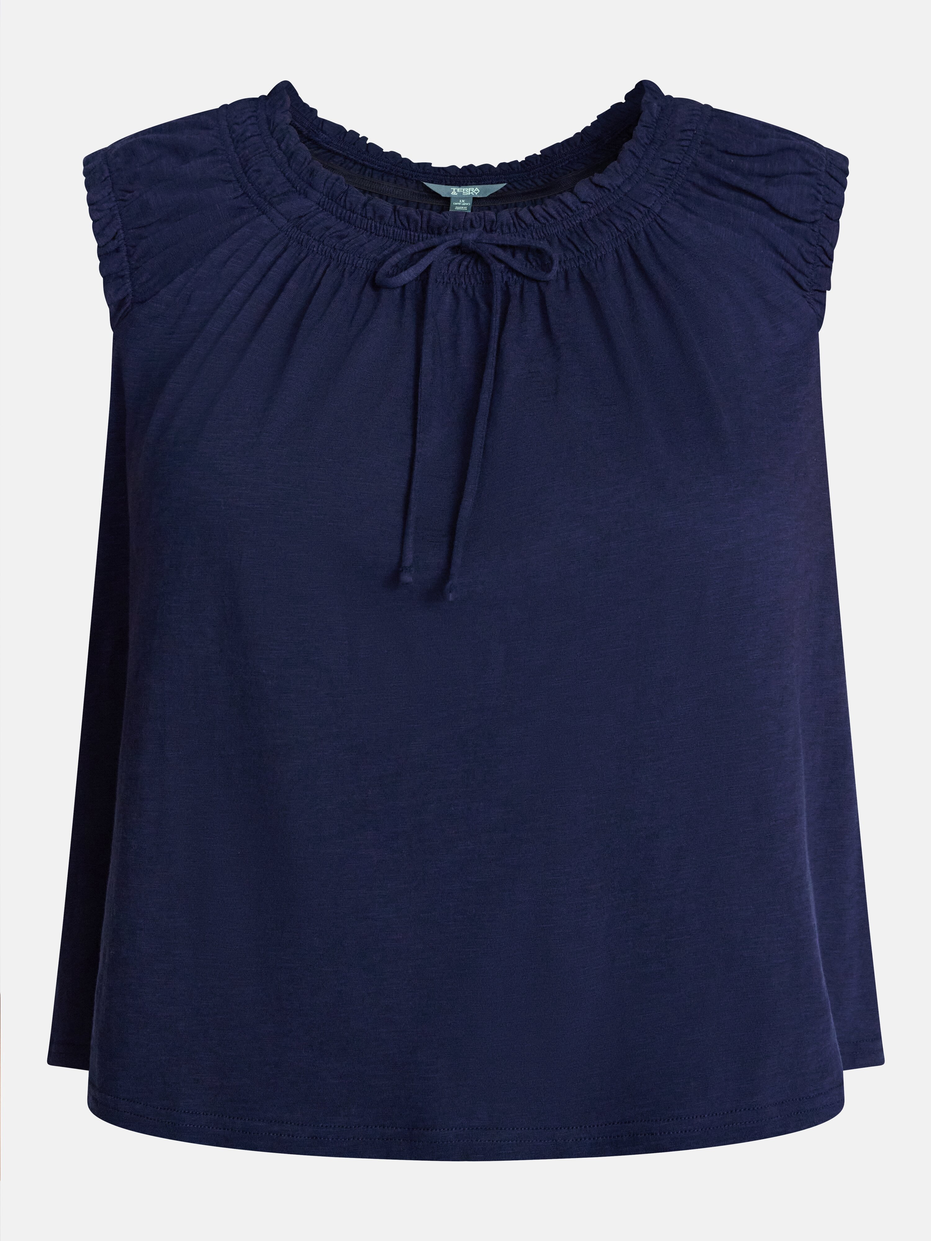 Terra & Sky Women’s Plus Smocked Tie Front Sleeveless Cotton Top, Sizes 0X-5X