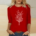 thumbnail image 2 of HKEJIAOI Chandail à Col Rond pour Femmes, Manches 3/4, T-Shirts Graphiques Mignons avec Fleurs, Décontracté, Été, Rouge G, 2 of 4