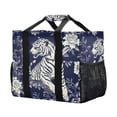 thumbnail image 2 of Large Hand-Held Storage Bag Kitchen Reusable Grocery Bags， Travel Tote Bags， Waterproof Tote，Laundry Bag，Beach Bag， Pool Bag Blue Flower and Tiger Pattern, 2 of 8