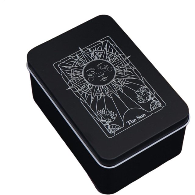 Tarot Card Box - Tarot Deck Holder | Tarot Deck Case | Tarot Card Accessories | Tarot Card Storage | Moon Sun Printed Tarot Card Holder Box | Card Storage Box | Metal Tarot Box | Jewelry Storage Box