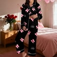 thumbnail image 2 of Yuanlong Womens Pajama Set 2-Piece Long Sleeve Collared Shirt & Pants Pink Bow LOVED Print Black Base Nightwear Valentine Romantic Pjs, 2 of 9