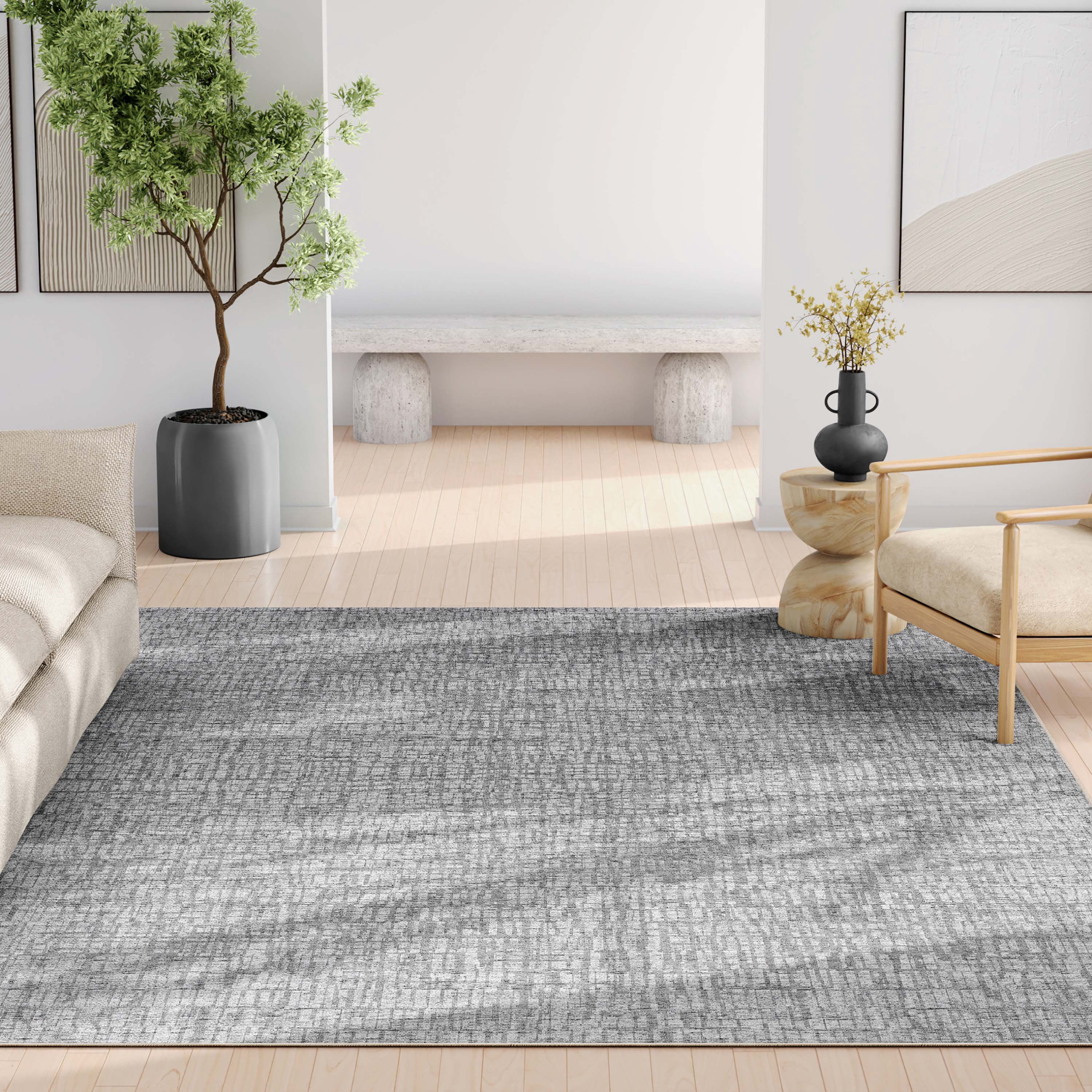 Well Woven Abstract Nightscape Modern Geometric Flat-Weave Gray 7'7" x 9'10" Area Rug