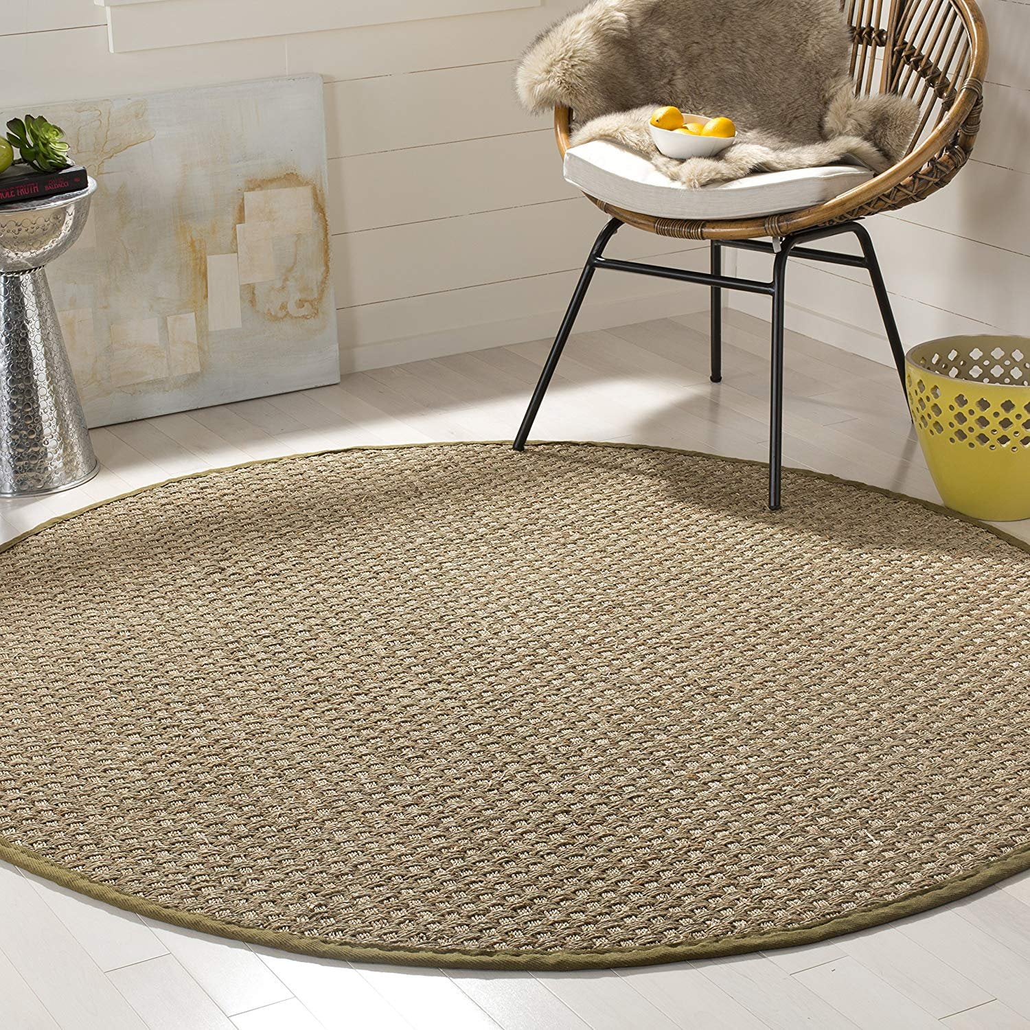 Safavieh Natural Fiber Collection NF114G Basketweave Natural and Olive