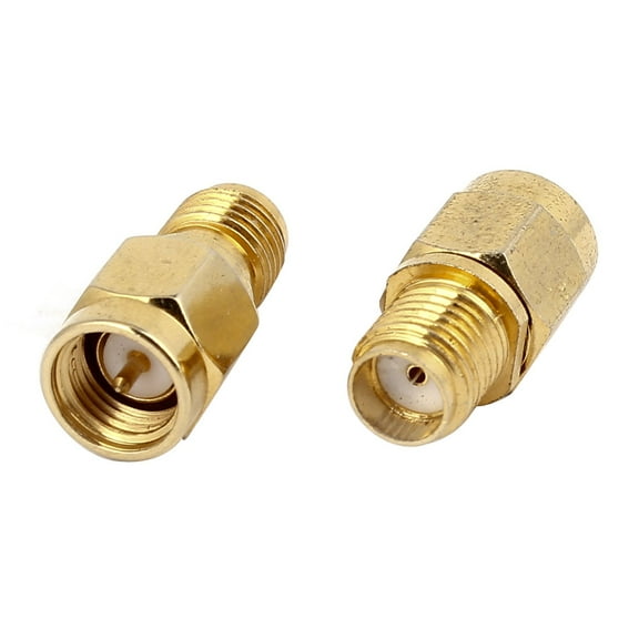 Unique Bargains Gold Tone Metal SMA Male to SMA Female Plug Coax Straight Connector Adapter 2Pcs