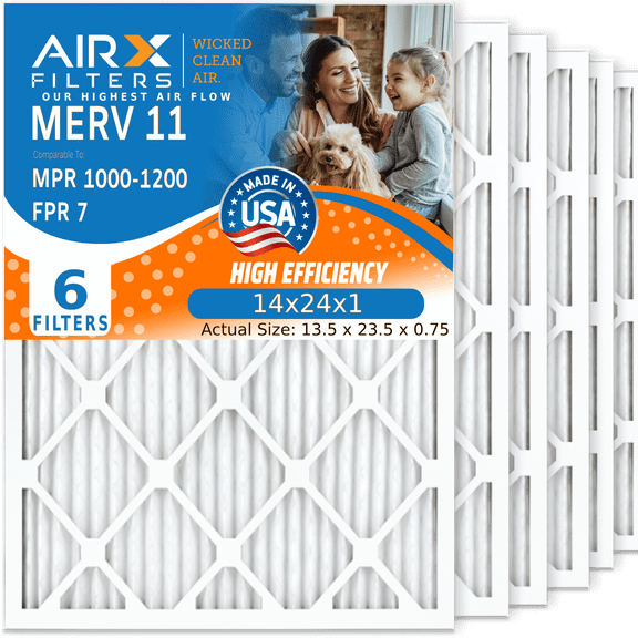 14x24x1 Air Filter MERV 11 Comparable to MPR 1000, MPR 1200 & FPR 7 Electrostatic Pleated Air Conditioner Filter 6 Pack HVAC Premium USA Made 14x24x1 Furnace Filters by AIRX FILTERS WICKED CLEAN AIR.