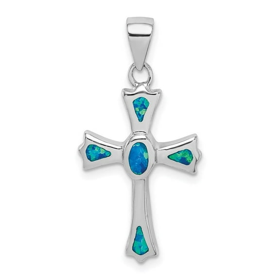 Auriga Fine Jewelry 925 Sterling Silver Rh-plated Created Blue Opal Small Cross Pendant for Women