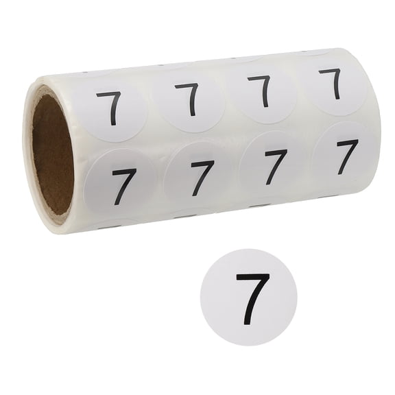 1 Inch Number Stickers, Number 7 Sticker Numbers Labels Round Small Vinyl Self Adhesive Label Circle Decals 500 Pcs 1 Roll for Photo Album Poster Table, Black