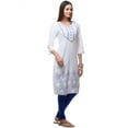 thumbnail image 2 of In-Sattva Women's Indian Elegant Subtle Print White Kurta Tunic, 2 of 5