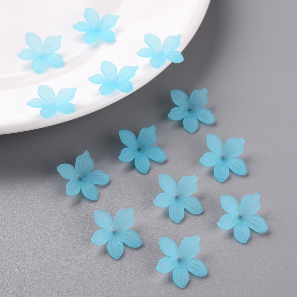 500gs Frosted Acrylic Bead Caps 20x21.5x4.5mm Hole: 1.6mm about 1630pcs/500g Blue