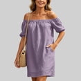 thumbnail image 7 of Kukoosong Women's Off The Shoulder Mini Dress, Short Sleeve Flowy Dress, Casual Summer Beach Sundress, Lightweight Button Up Pocket Loose Fit Dress, 7 of 7