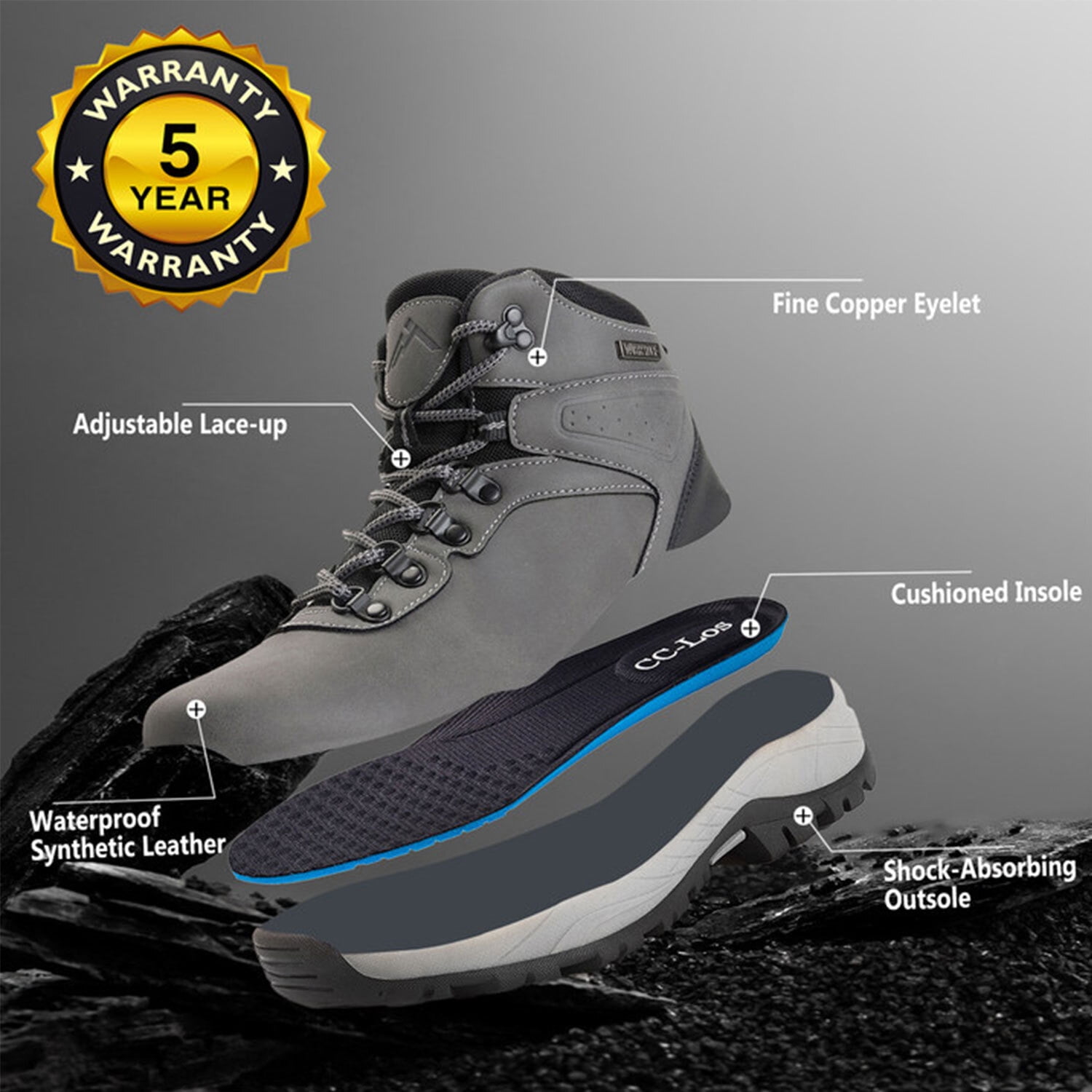 CC-Los Women Ankle High Waterproof Hiking Boots Work Boot Outdoor Trekking Camping Trail Size 5.5-10.5
